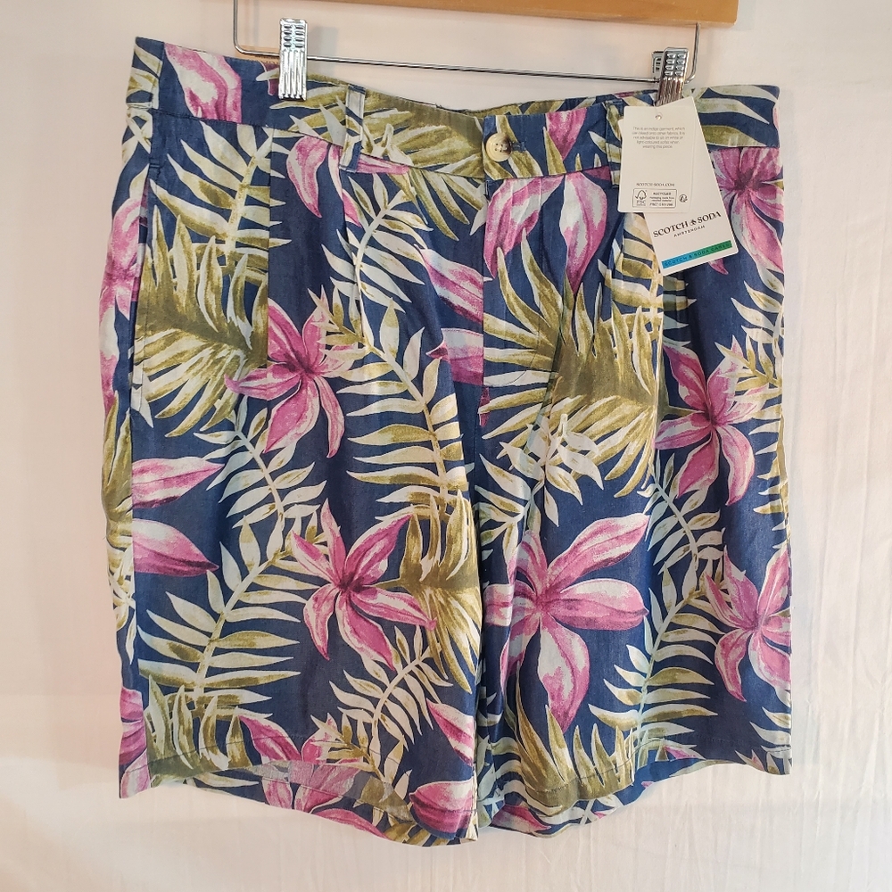 Scotch & Soda Men's Size 33 Printed Pleated Twilt Shorts New with Tags